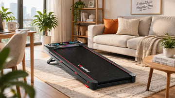 small apartment with compact walking pad for home fitness