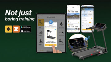 A user navigating the device pairing screen of a virtual training application on an iPad, showcasing an active wireless Bluetooth connection icon