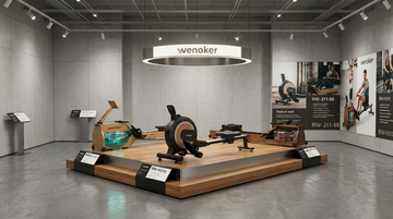 Three Wenoker rowers side by side—the water-resistant RW211-50, the magnetic RW-H310, and the hybrid dual-resistance RW211-51—showcasing their compact, modern design suitable for home fitness