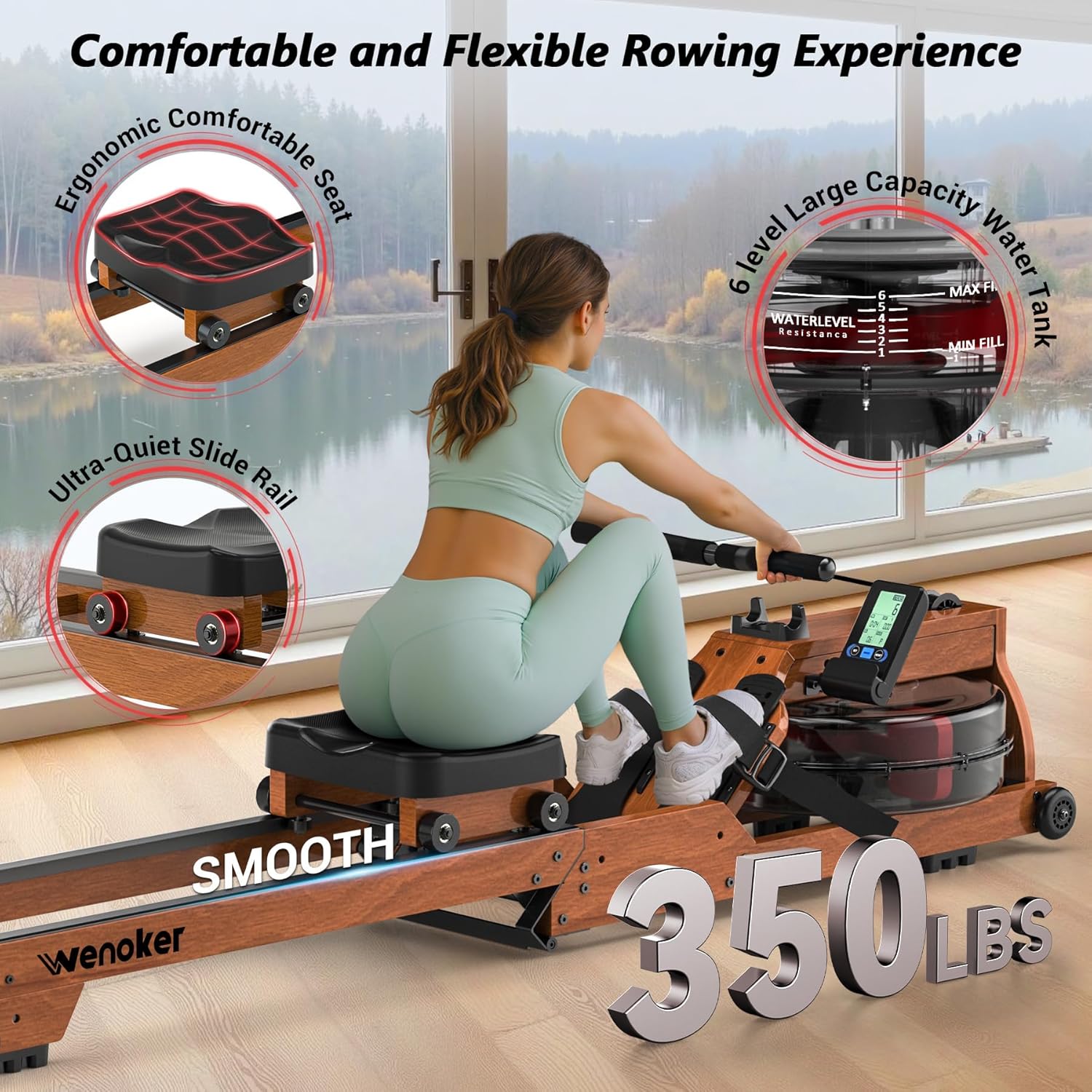 Wenoker RW623-50 Water Resistance Wood Rower
